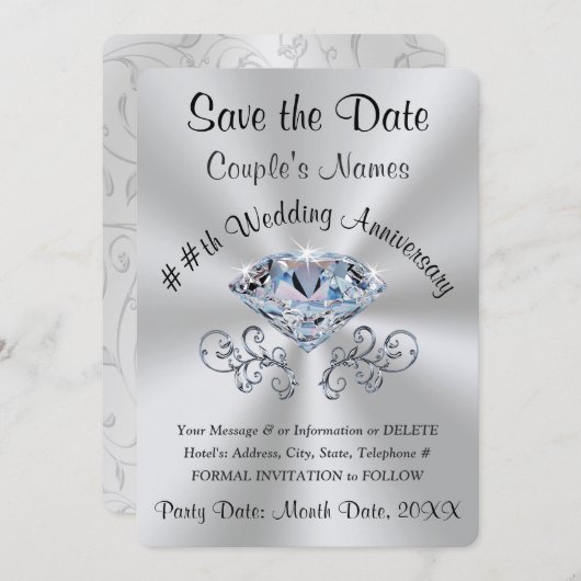 Verbluffende diamant, sla de datumkaarten op, pers kaart (Voorkant / Achterkant)