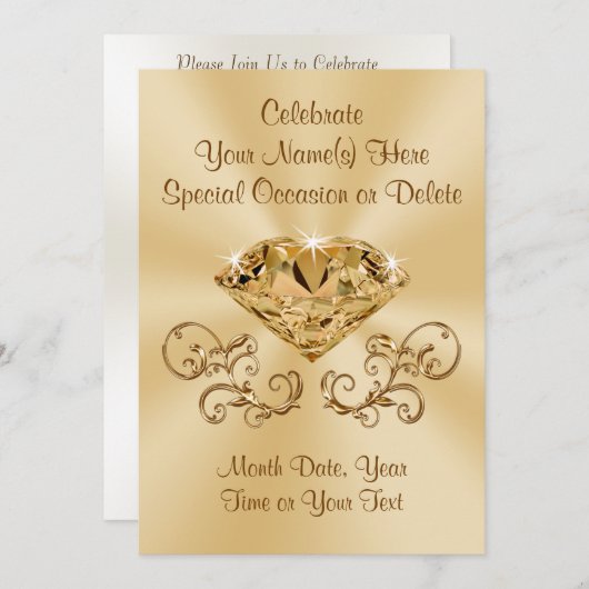 Verbluffende diamanten uitnodigingen GEPERSONALISE (Voorkant / Achterkant)