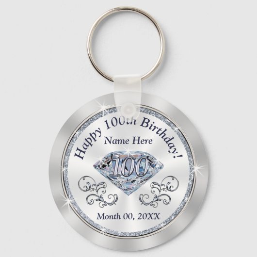 Verbluffende diamantzeekap 100th Birthday Party Fa Sleutelhanger (Voorkant)