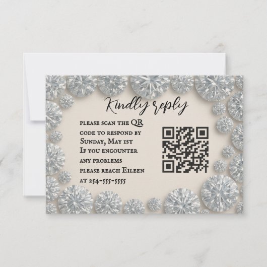 Verbluffende Diamond QR Code Huwelijksreactiekaart RSVP Kaartje (Voorkant)