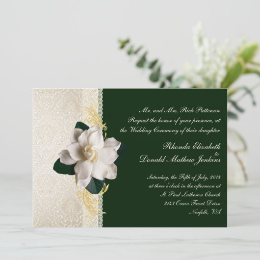 Verbluffende donkergroene en ivoren Gardenia bruil Kaart (Staand voorkant)