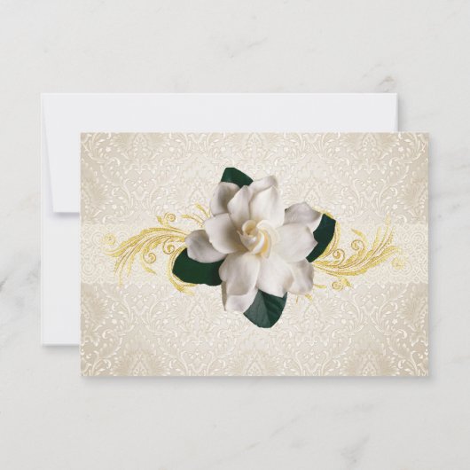 Verbluffende donkergroene en ivory Gardenia Weddin RSVP Kaartje (Achterkant)