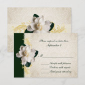 Verbluffende donkergroene en ivory Gardenia Weddin RSVP Kaartje (Voorkant / Achterkant)