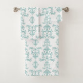 Verbluffende Duck Egg Blue Damask Wath-handdoekset Bad Handdoek (Insitu)
