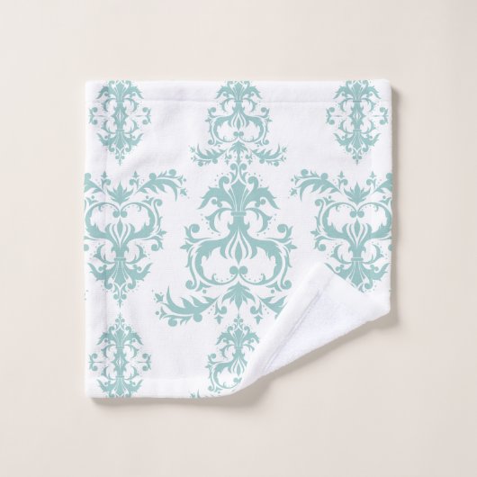 Verbluffende Duck Egg Blue Damask Wath-handdoekset Bad Handdoek (Wasdoekje)