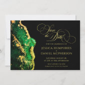 Verbluffende Emerald Green Black Gold Weddenschap Save The Date (Voorkant)