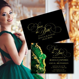 Verbluffende Emerald Green Black Gold Weddenschap Save The Date