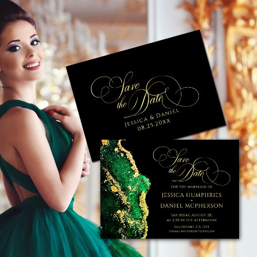 Verbluffende Emerald Green Black Gold Weddenschap Save The Date