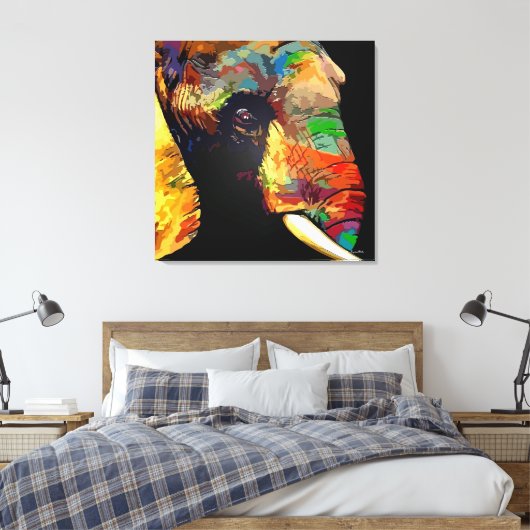 Verbluffende en levendige olifant schilderij canvas afdruk (Insitu (Slaapkamer))