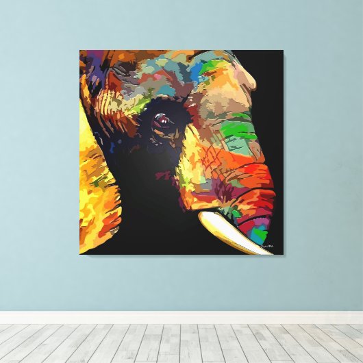 Verbluffende en levendige olifant schilderij canvas afdruk (Insitu (Houten vloer))