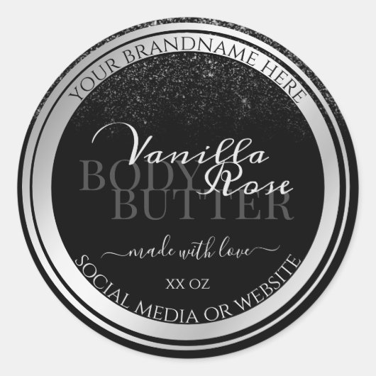 Verbluffende etiketten met zwarte en zilverproduct (Voorkant)