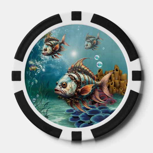 Verbluffende fantasie steampunk vis. poker chips (Voorkant)