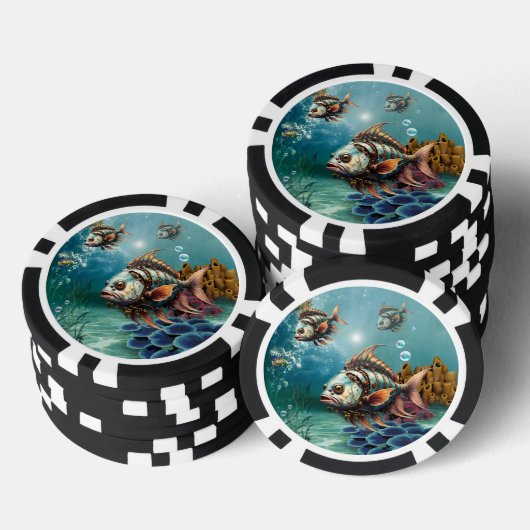 Verbluffende fantasie steampunk vis. poker chips (Opstapeling)