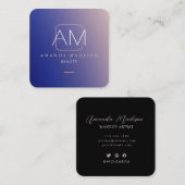 Verbluffende Faux gradiënt Blue en Roos Gold Monog Vierkante Visitekaartje (Voorkant / Achterkant)