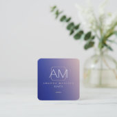 Verbluffende Faux gradiënt Blue en Roos Gold Monog Vierkante Visitekaartje (Staand voorkant)