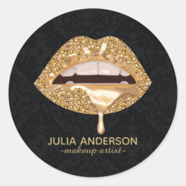 Verbluffende Floral Damask Gold Lips Makeup Artist Ronde Sticker