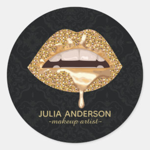Verbluffende Floral Damask Gold Lips Makeup Artist Ronde Sticker