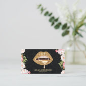 Verbluffende Floral Damask Gold Lips Makeup Artist Visitekaartje (Staand voorkant)