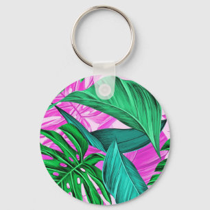 Verbluffende fluorescerende tropische palmbladeren sleutelhanger