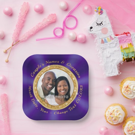 Verbluffende FOTO, Persoonlijke Huwelijksfeest Pap Papieren Bordje (Feest)