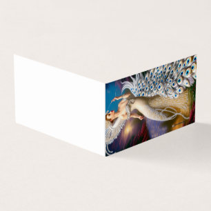 Verbluffende full body witte pauwenvogel visitekaartje