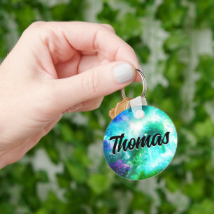 Verbluffende Galaxy Nebula Green Aqua Blue aangepa Sleutelhanger