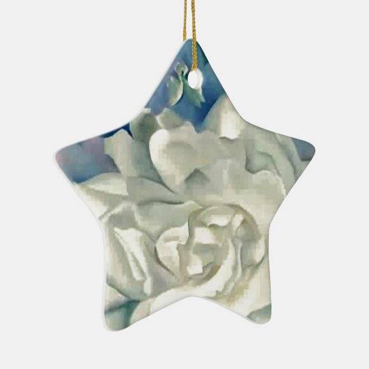 Verbluffende Georgia O'Keefe White Rose en Larkspu Keramisch Ornament (Rechts)