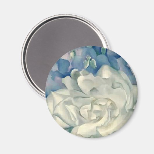 Verbluffende Georgia O'Keefe White Rose en Larkspu Magneet (Voorkant / Achterkant)