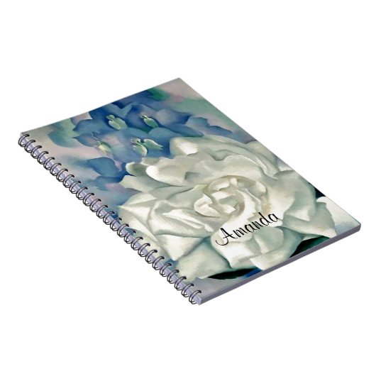 Verbluffende Georgia O'Keefe White Rose en Larkspu Notitieboek (Rechterzijde)