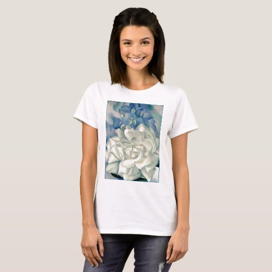 Verbluffende Georgia O'Keefe White Rose en Larkspu T-shirt (Voorkant volledig)