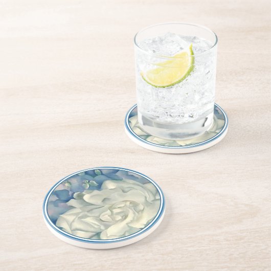 Verbluffende Georgia O'Keefe White Rose en Larkspu Zandsteen Onderzetter (Zijkant)