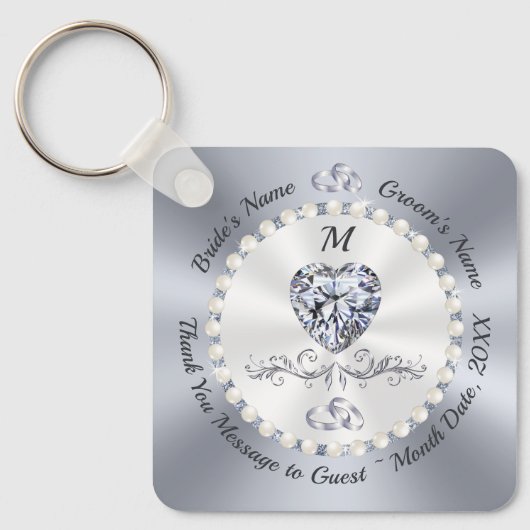 Verbluffende gepersonaliseerde, diamanten bruiloft sleutelhanger (Voorkant)