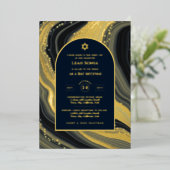 Verbluffende GOLD FOIL Agate Marble Bat Mitzvah Folie Uitnodiging (Staand Voorkant)