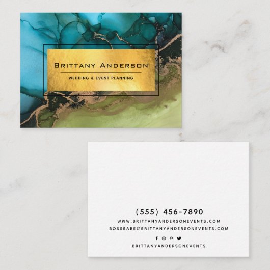 Verbluffende Gold Foil Black, Blauwgroen Abstract, Visitekaartje (Voorkant / Achterkant)