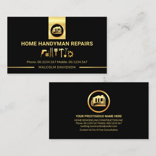 Verbluffende Gold Handyman Tools Tab Line Visitekaartje (Voorkant / Achterkant)