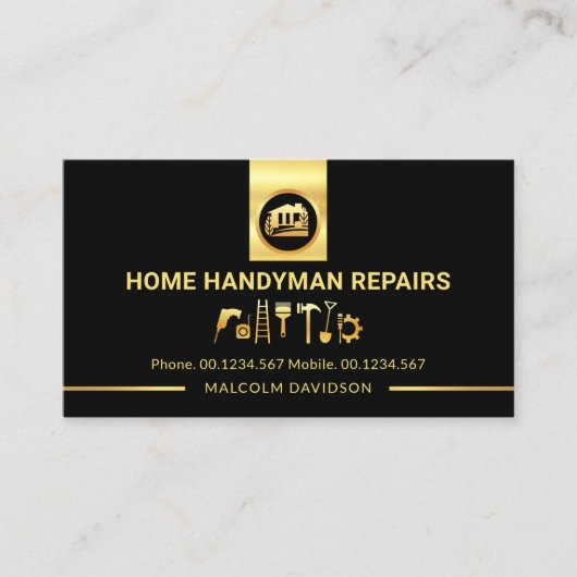 Verbluffende Gold Handyman Tools Tab Line Visitekaartje (Voorkant)
