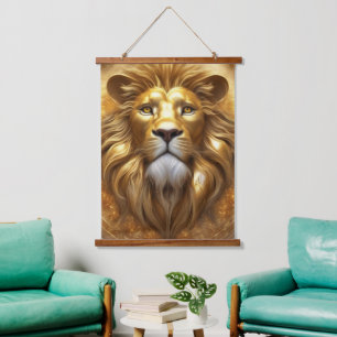 Verbluffende Gold Lion Head Hangend Wandkleed