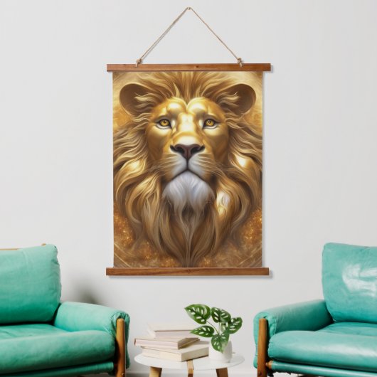 Verbluffende Gold Lion Head Hangend Wandkleed (Woonkamer)
