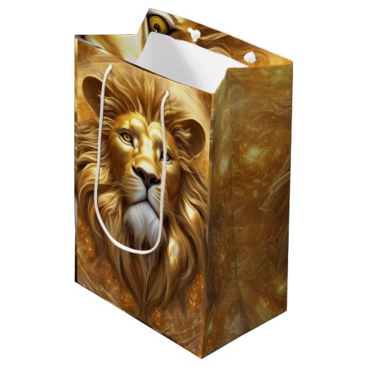 Verbluffende Gold Lion Head Medium Cadeauzakje (Voorkant Gekanteld)