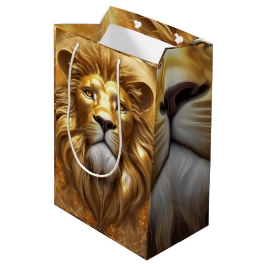 Verbluffende Gold Lion Head Medium Cadeauzakje (Achterkant Gekanteld)