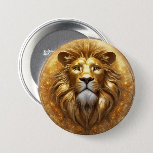 Verbluffende Gold Lion Head Ronde Button 7,6 Cm (Voorkant /achterkant)