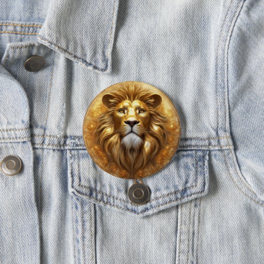 Verbluffende Gold Lion Head Ronde Button 7,6 Cm (In situ)