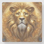 Verbluffende Gold Lion Head Stenen Onderzetter (Voorkant)