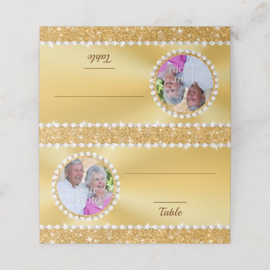 Verbluffende Gold Place-kaarten. Photo Place Cards Plaatskaartje (Buitenkant ongevouwen)
