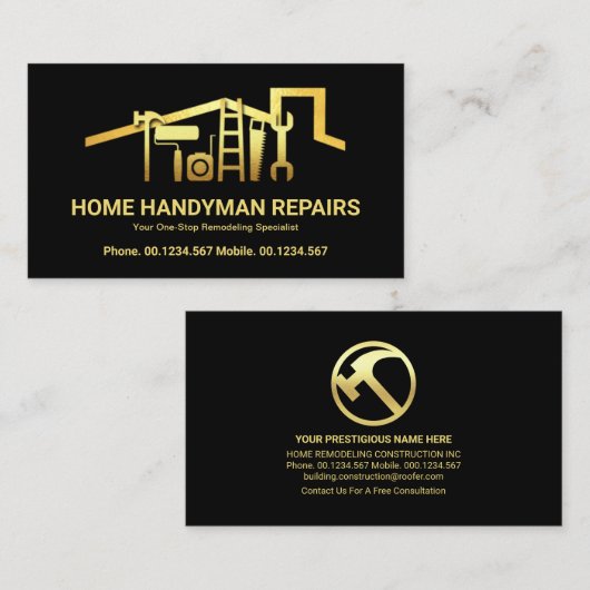 Verbluffende Gold Roof Handyman Tools Visitekaartje (Voorkant / Achterkant)