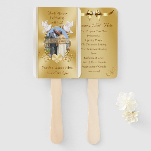 Verbluffende Gold Wedding Jubileum Program Fans Handwaaier (Voorkant en achterkant)