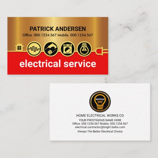 Verbluffende gouden elektrische pictogrammen stroo visitekaartje (Voorkant / Achterkant)