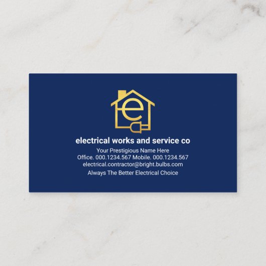 Verbluffende gouden elektrische pictogrammen visitekaartje (Achterkant)