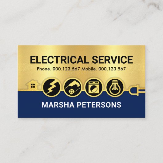 Verbluffende gouden elektrische pictogrammen visitekaartje (Voorkant)