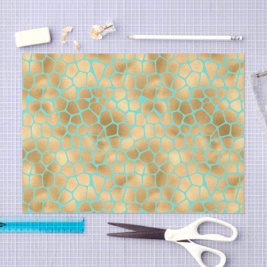 Verbluffende gouden girafdruk op blauwe achtergron tissuepapier (Craft)